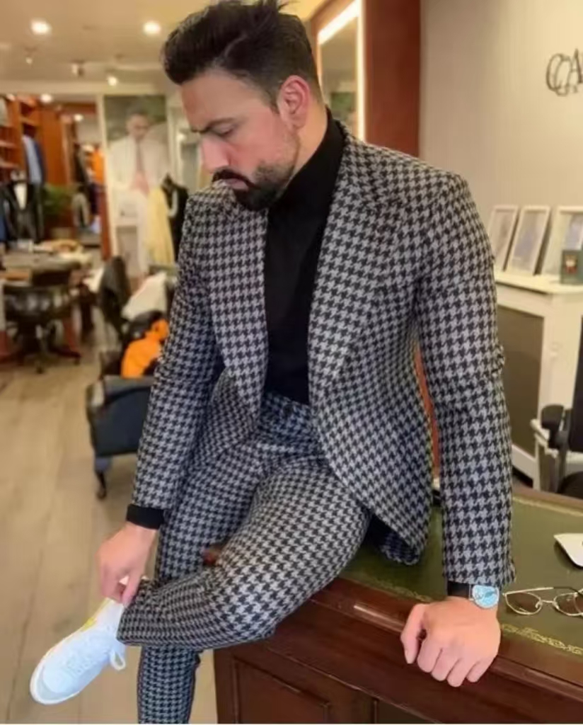 Men'S Vintage Formal Wear - Balıksırtı Desenli Vintage Erkek Takım Elbise,