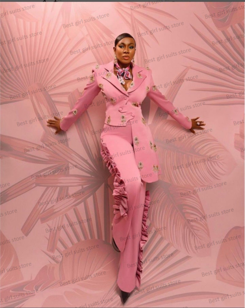 Men'S Formal Wear For Wedding Guest - Pembe düğün kadınlar Suit Set Blazer