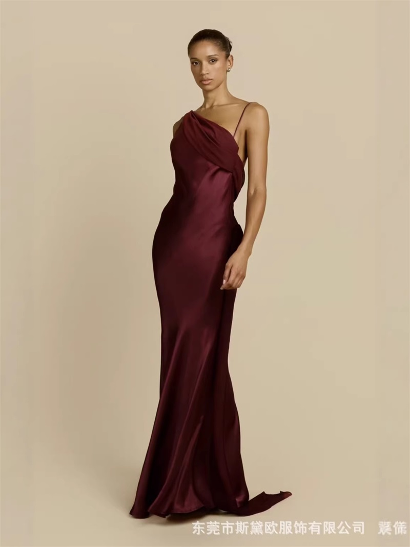 Men'S Formal Wear For Wedding Guest - Bordo Saten Balo Elbise Seksi Bir