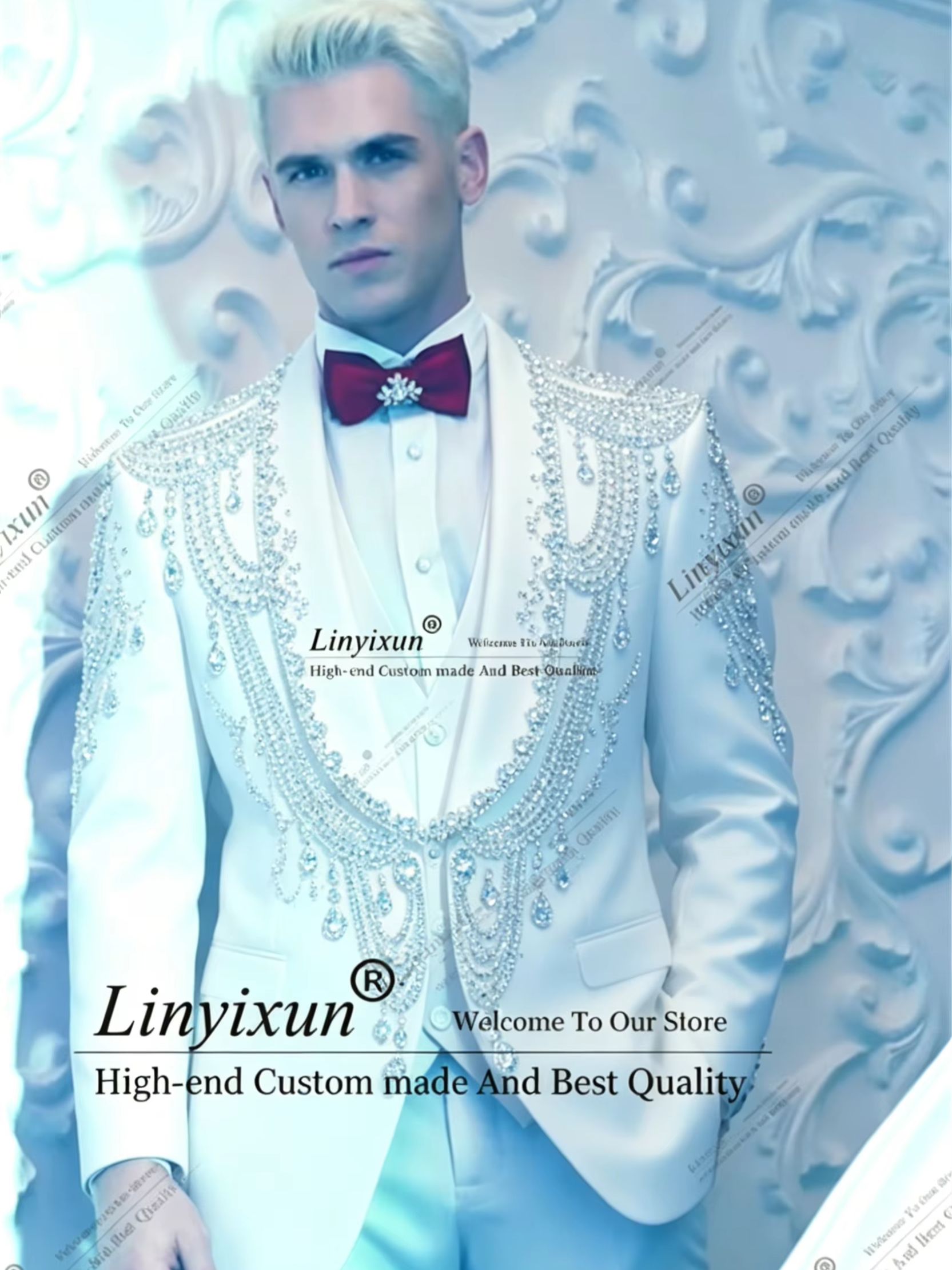 Men'S Formal Wear Jewelry - Zarif Kristal İşlemeli Özel Smokin Takımlar