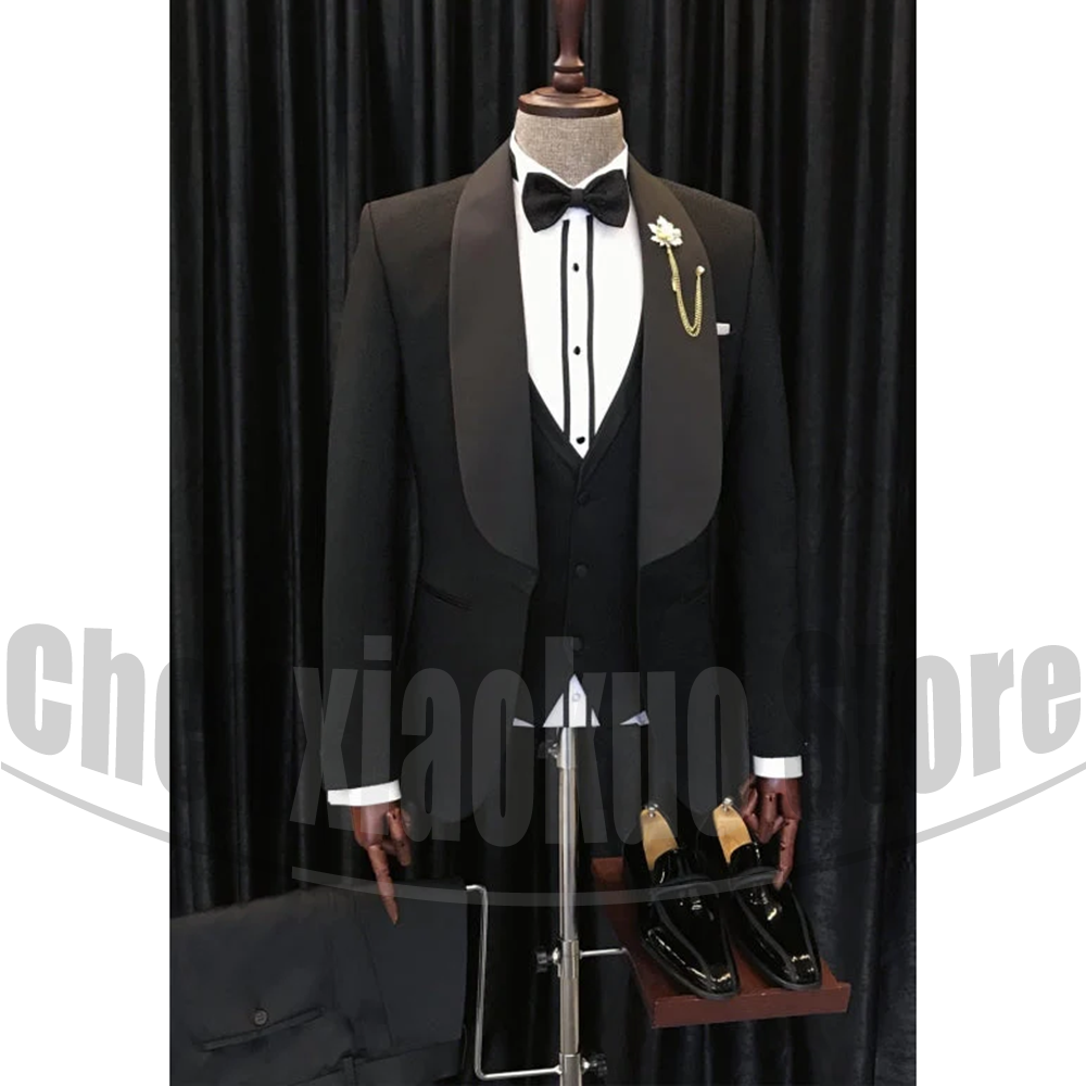 Men Formal Wear 2025 - Siyah Erkek Takım Elbise Şık Şal