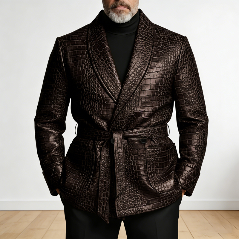 Men'S Formal Wear Belt - ﻿ Erkek Timsah Desenli Deri Blazer