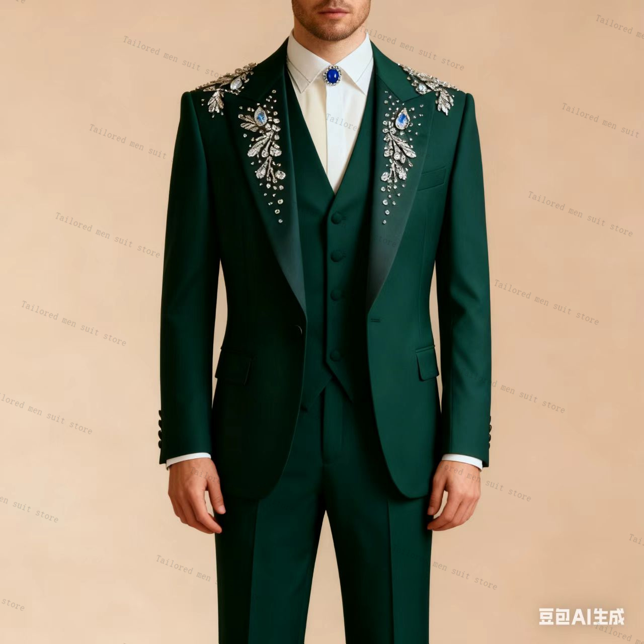 Men Formal Wear Wedding Guest - Yeşil Erkek Takım Elbise Pantolon Seti