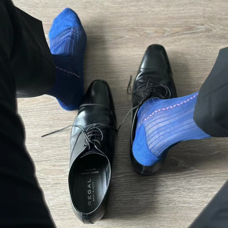 Men'S Vintage Formal Wear - Erkek Elbise Çorapları Mavi Siyah Resmi