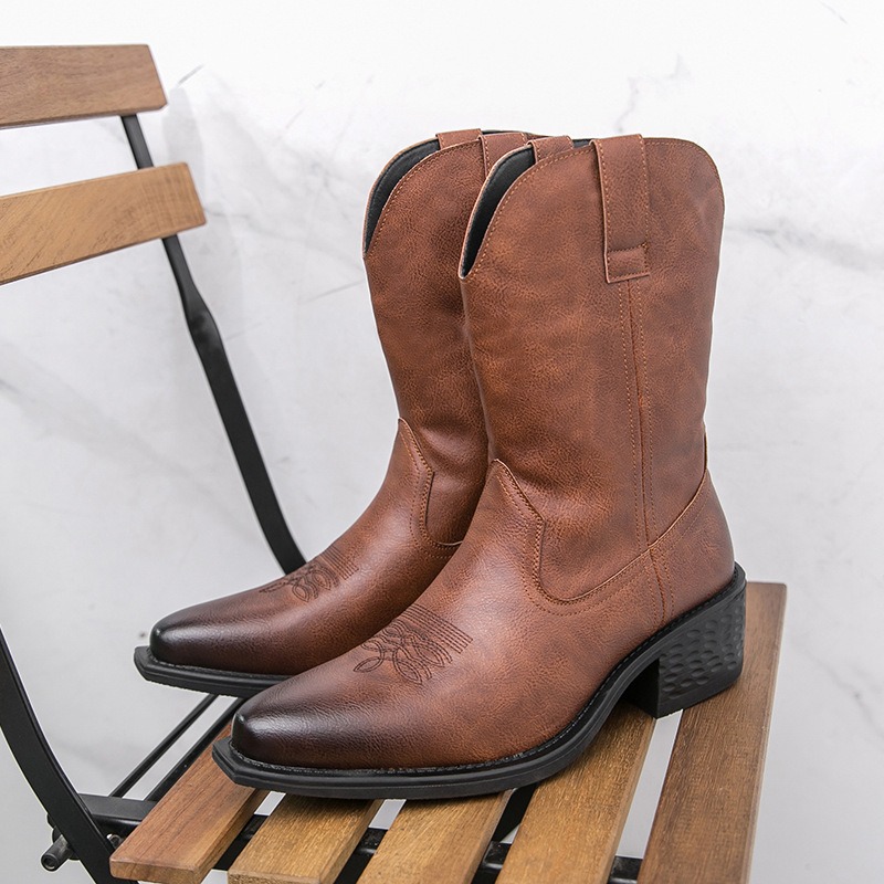 Men'S Ethnic & Formal Designer Wear Studio S - Erkek Botları Klasik Nakışlı Batı Kovboy