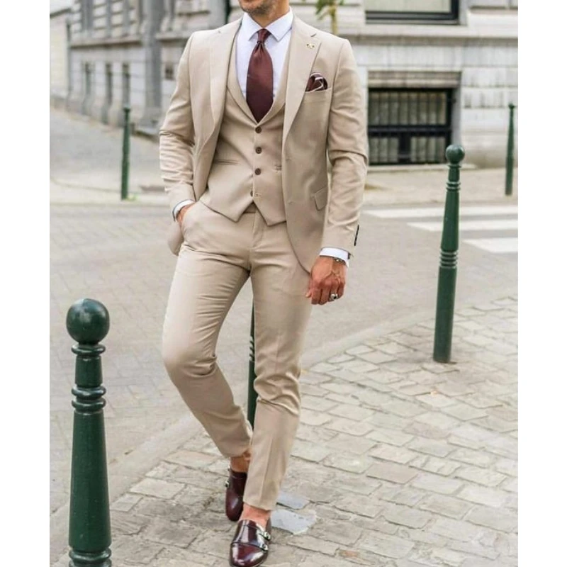 Men Formal Wear Wedding Guest - Çentikli Yaka Erkek Takımları Slim Fit