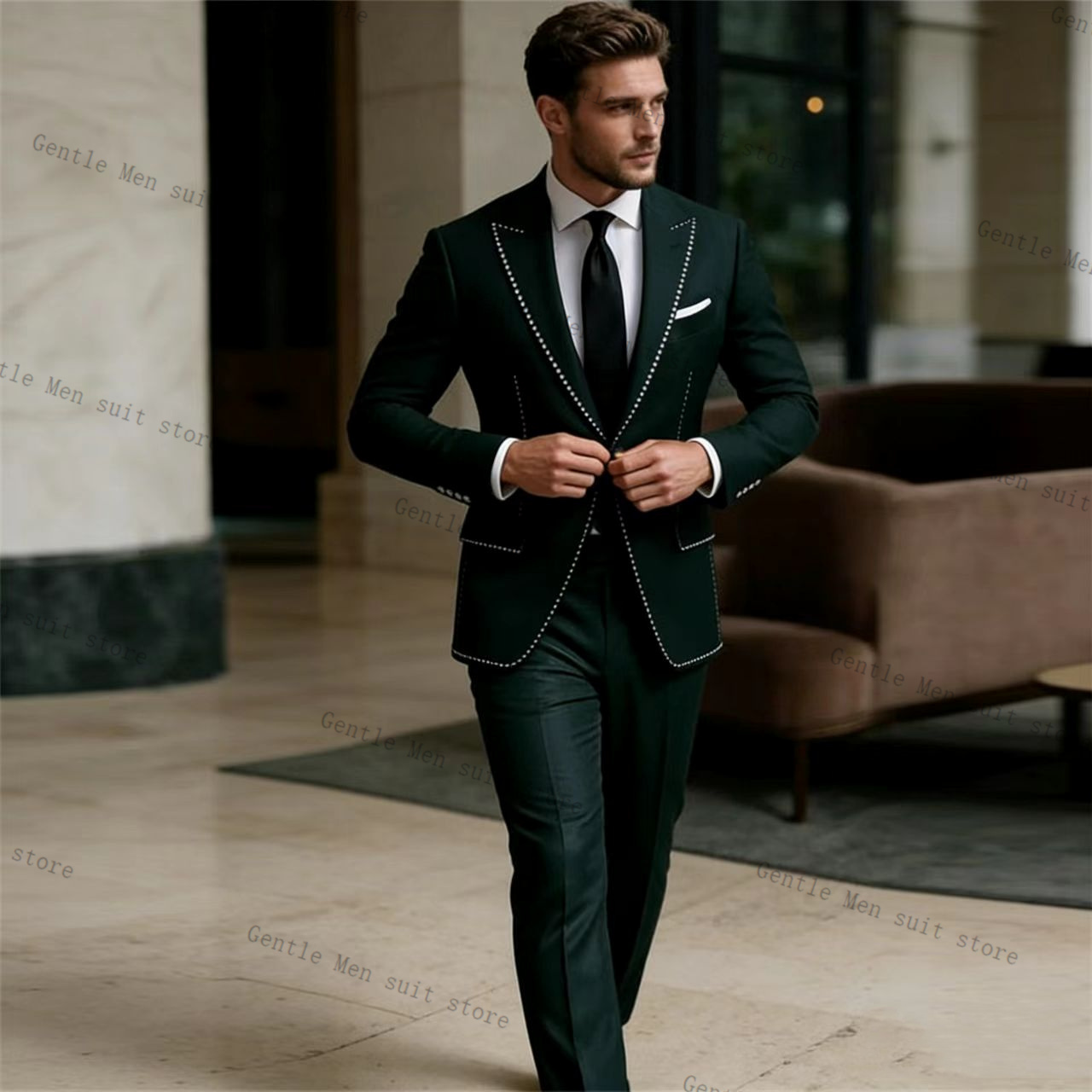 Men Formal Wear Green - Kristaller Lüks Yeşil Erkek Takım Elbise