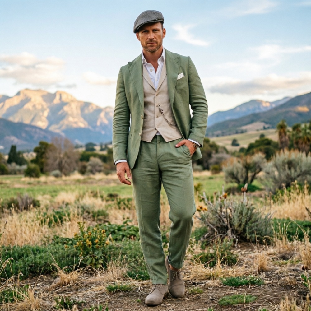 Adaçayı Yeşili Keten Erkek 3 P - Men Formal Wear Green incelemesi ve fiyatı