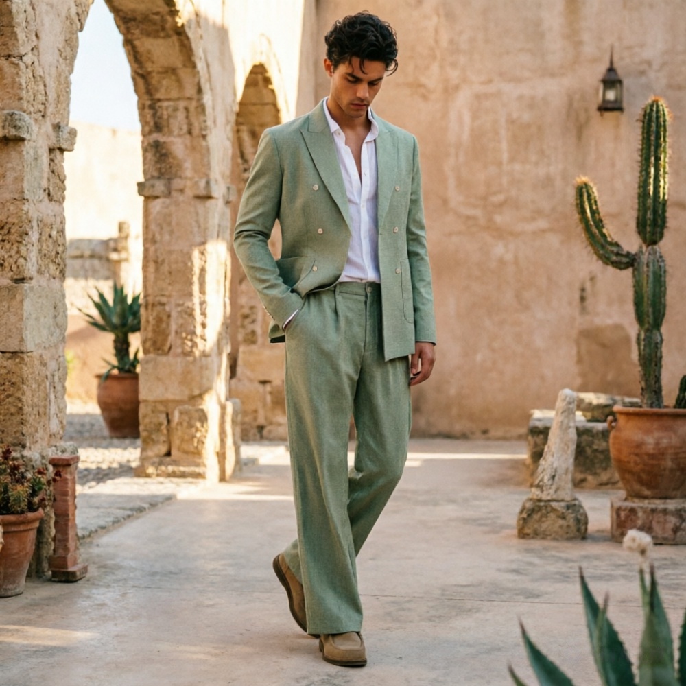 Adaçayı Yeşili Keten Erkek Tak - Men Formal Wear Wedding Guest incelemesi ve fiyatı