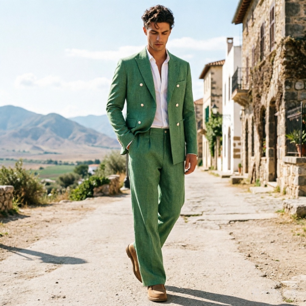 Adaçayı Yeşili Keten Erkek Tak - Men Formal Wear Wedding Guest incelemesi ve fiyatı
